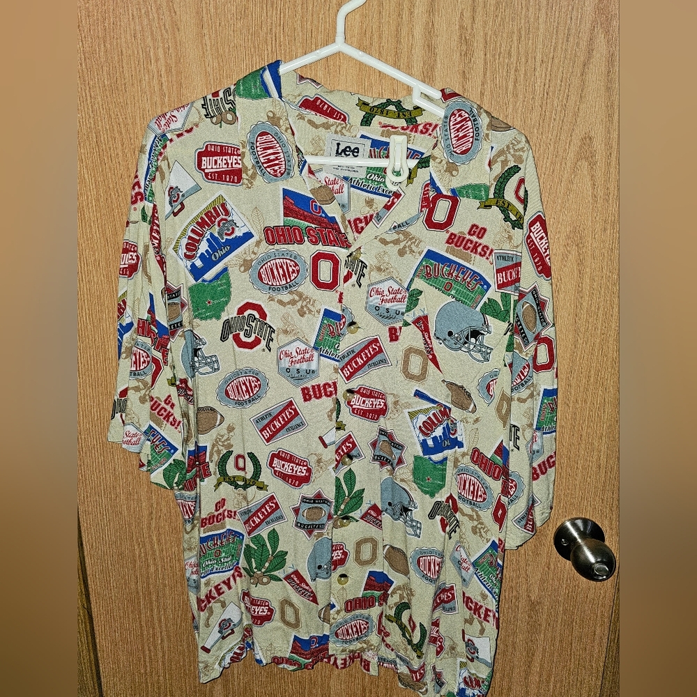 Ohio State University Buckeyes OSU Football Lee Hawaiian Shirt Mens Vintage XL